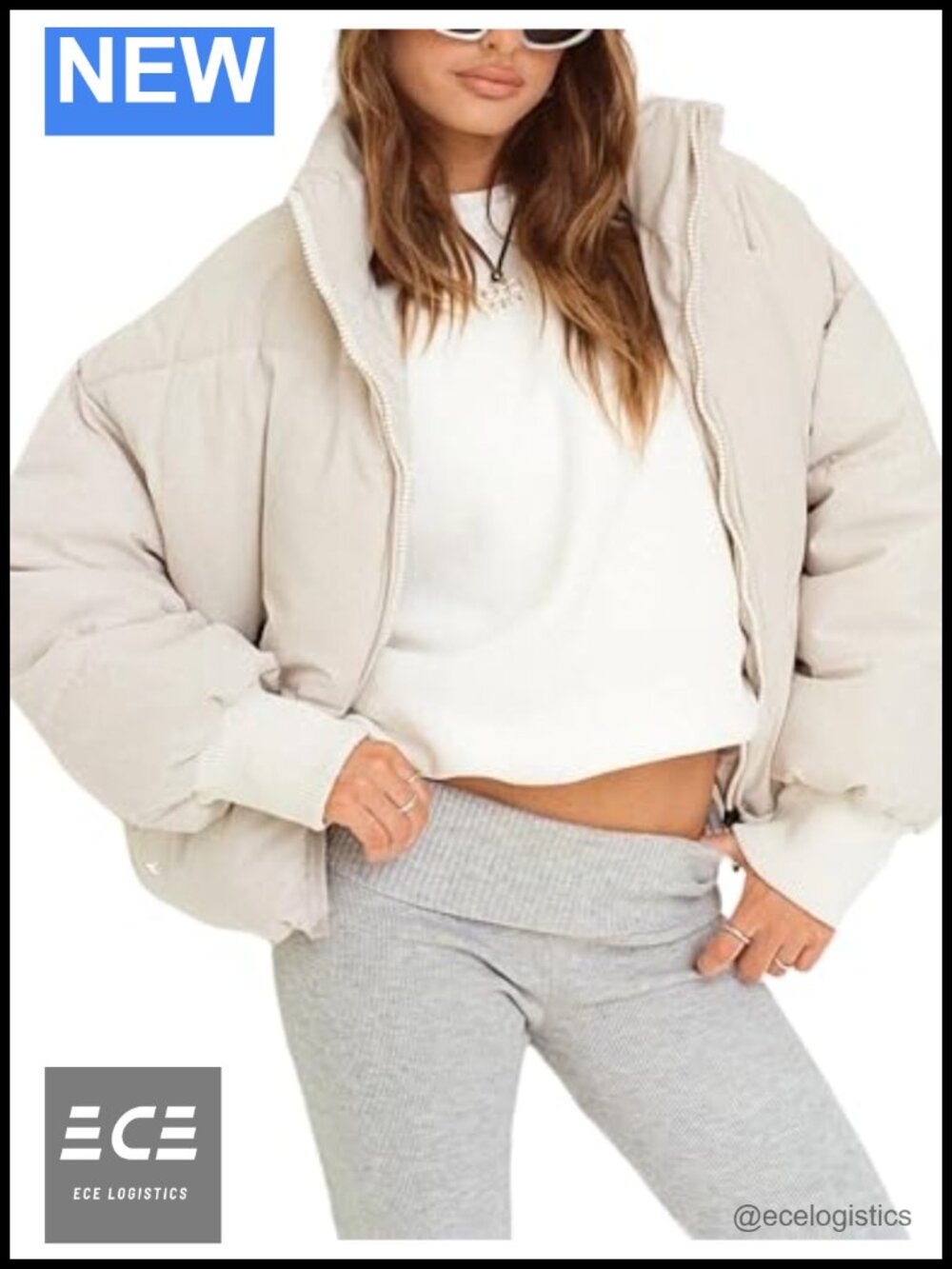 UANEO Womens Oversized Cropped Puffer Jacket Quilted Zip Winter Coat